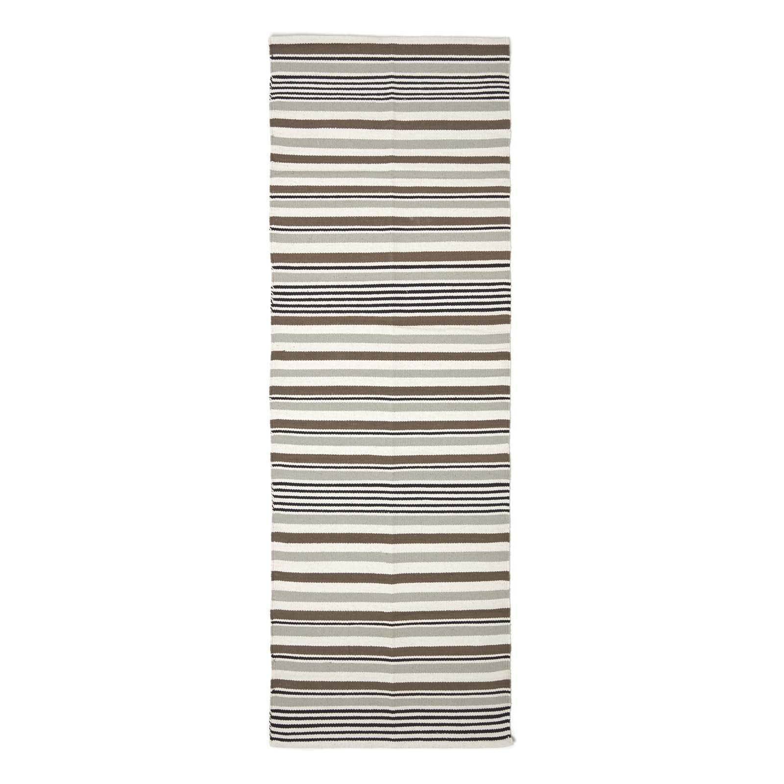 Modern Blue Scandinavian Style Striped Cotton Rug | 200cm | Black & Grey