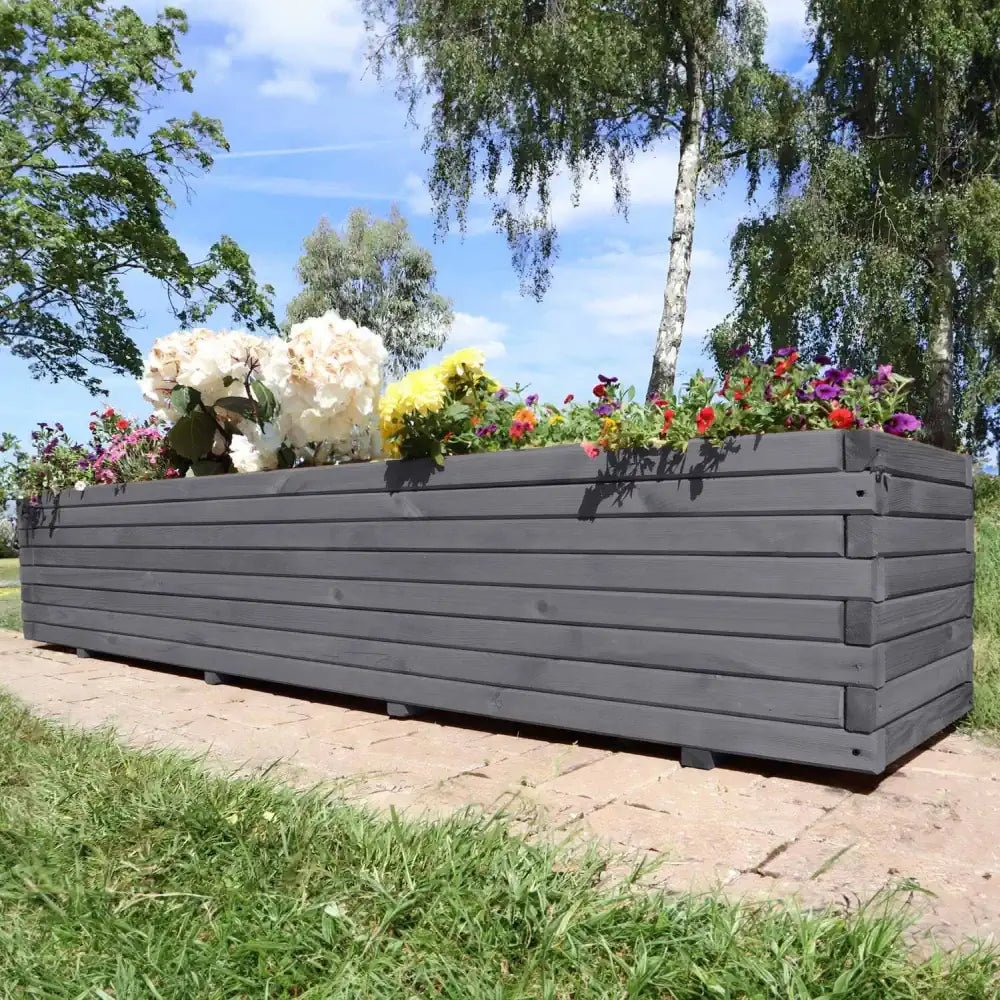 Pine Wooden Trough Planter With Feet | 140cm x 42cm x 38cm | Gray