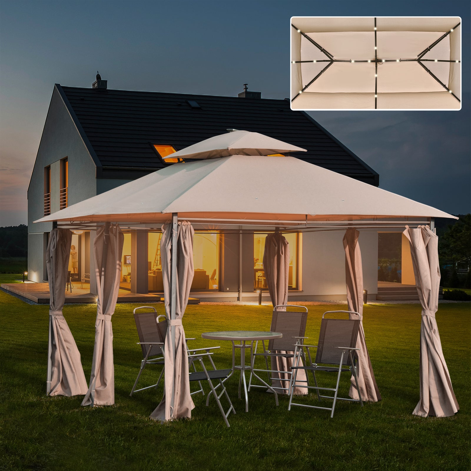 Outdoor Gazebo Canopy Garden Pavilion With Led Solar Light