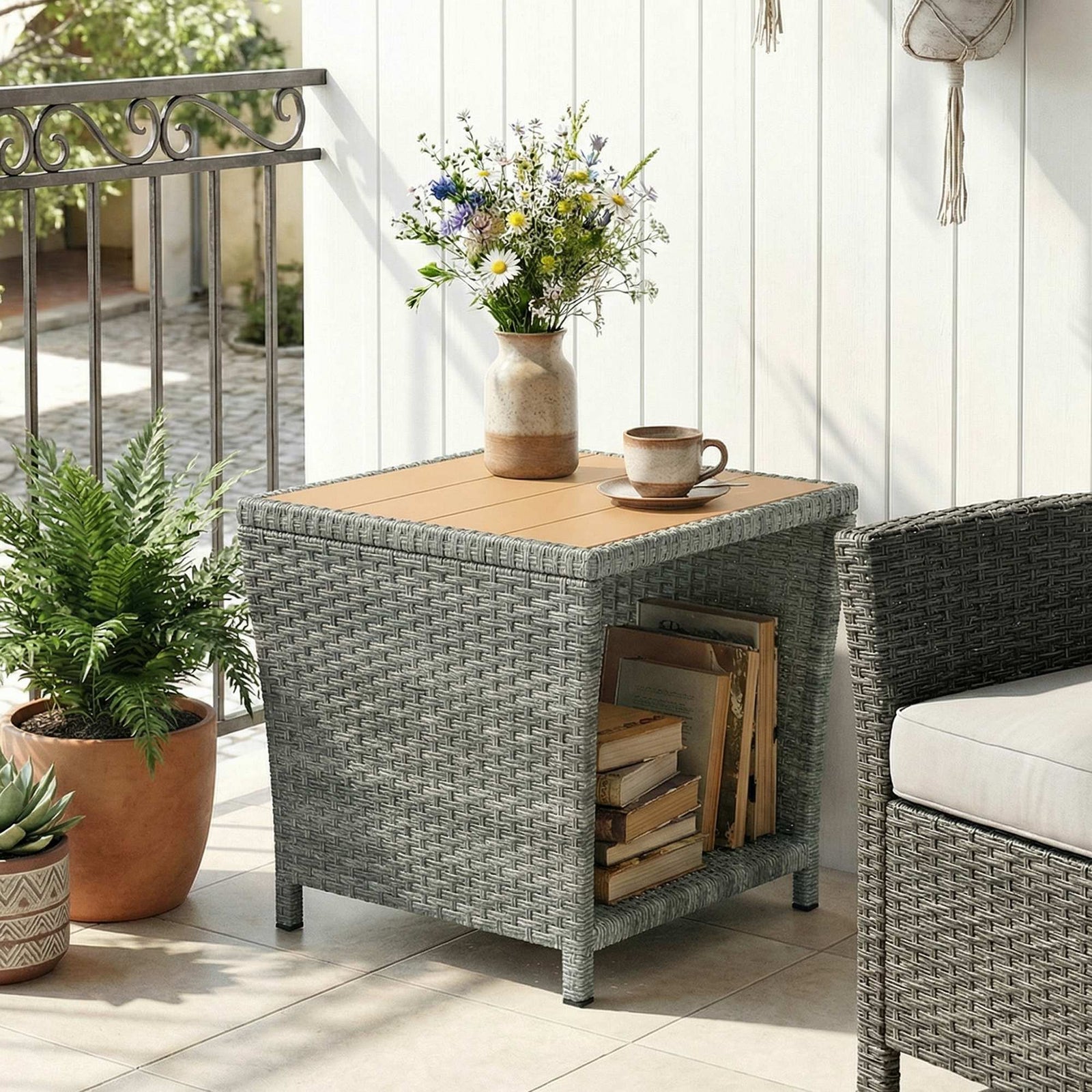 Side Table 2-tier With Storage Shelf | Light Grey