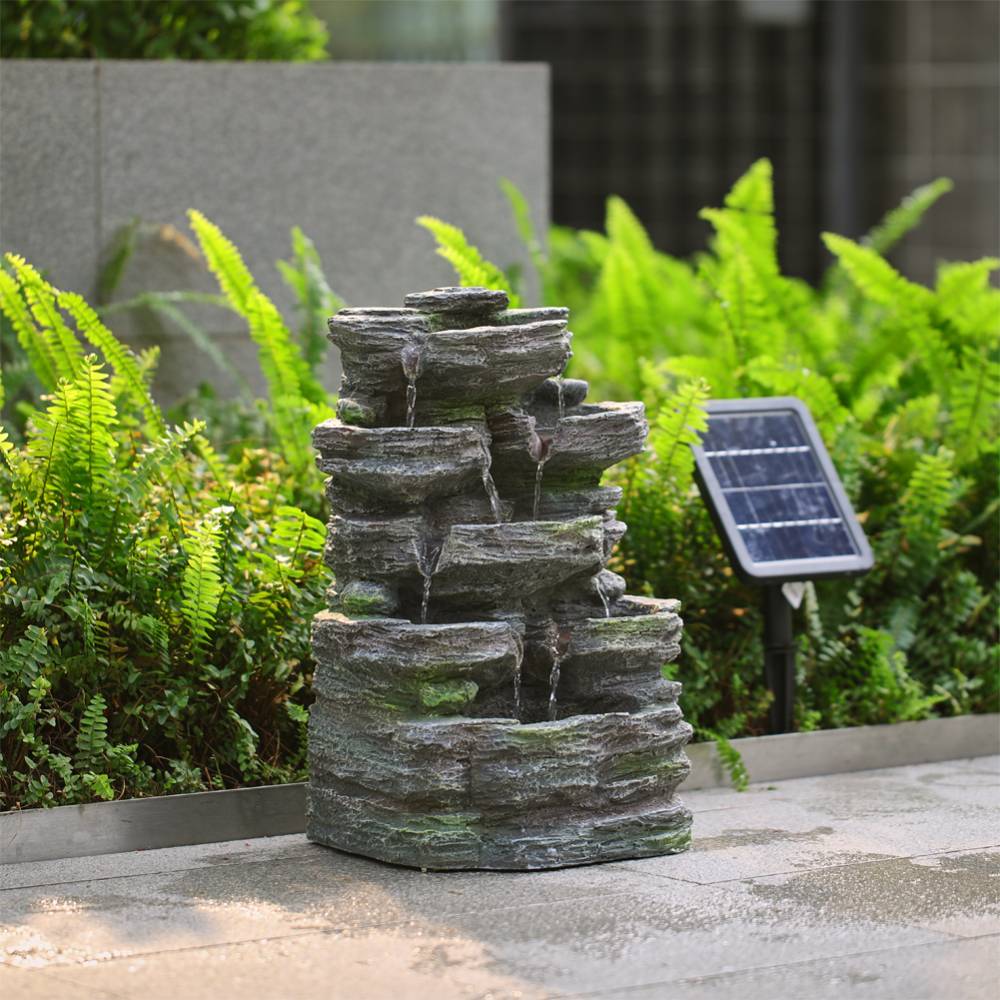 Faux Rock Garden Fountain With Lights