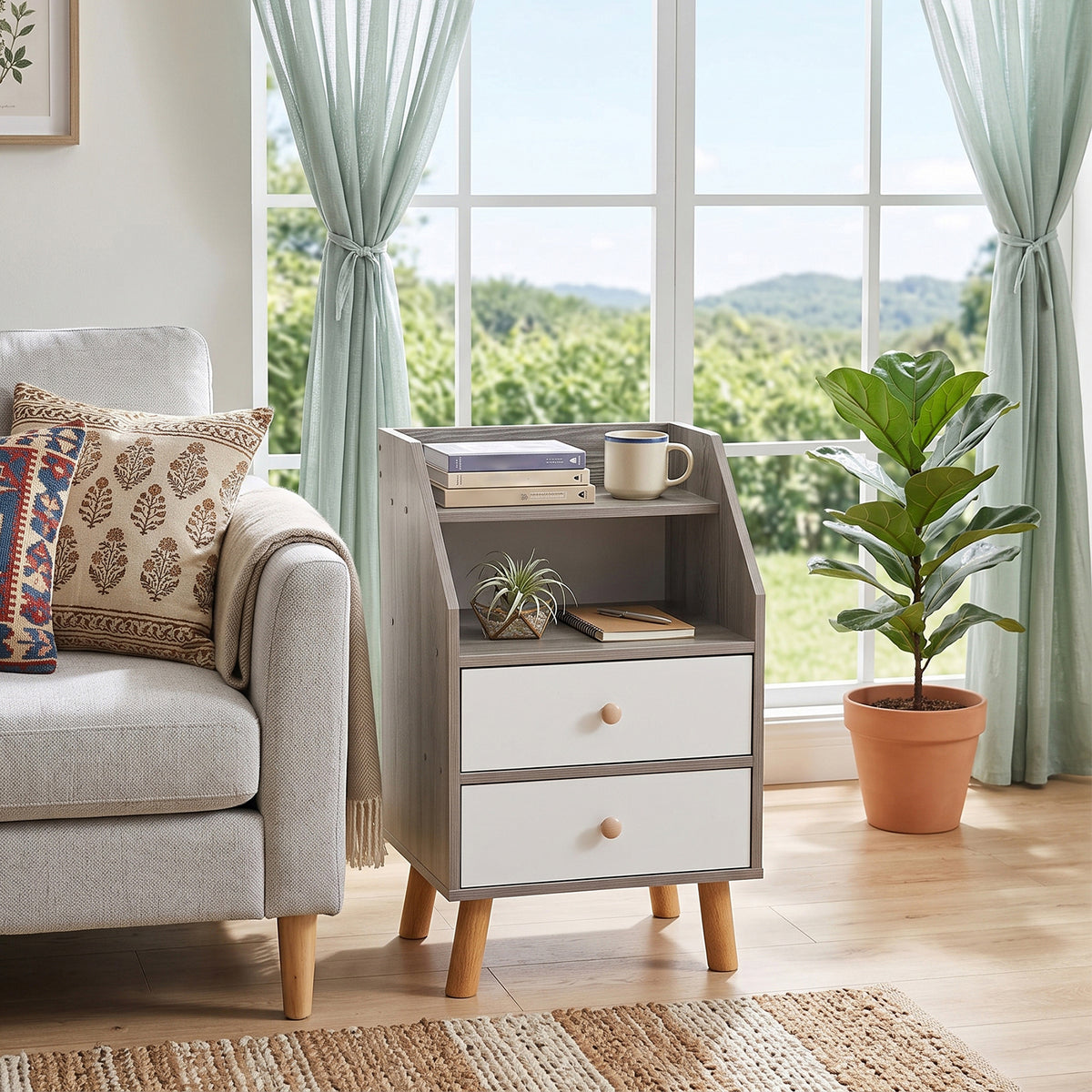 Breeins Modern Dual-drawer Bedside Table Nightstand