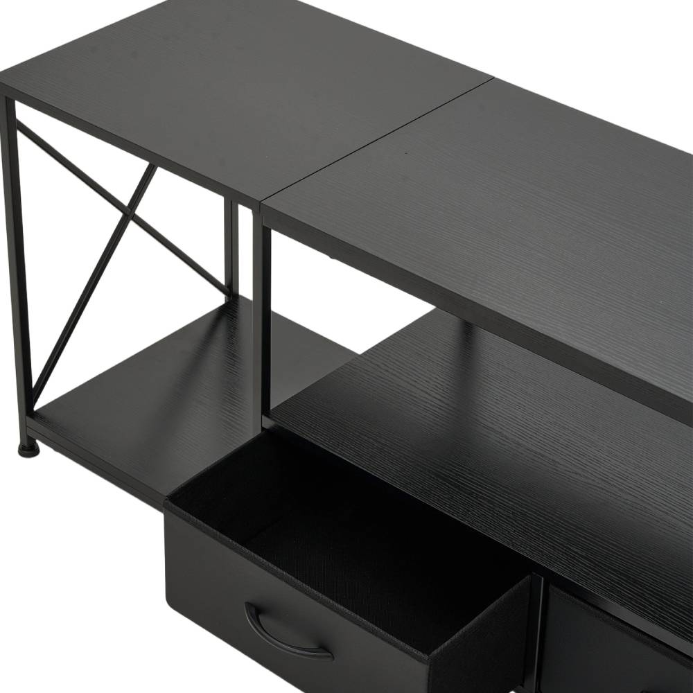 Modern Tv Stand With Fabric Drawers, Spacious Storage Entertainment Center | Black
