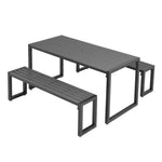 3-Piece Outdoor Patio Furniture Set with 2 Benches, WPC Top & Metal Frame Garden Patio Furniture Set with Parasol Hole