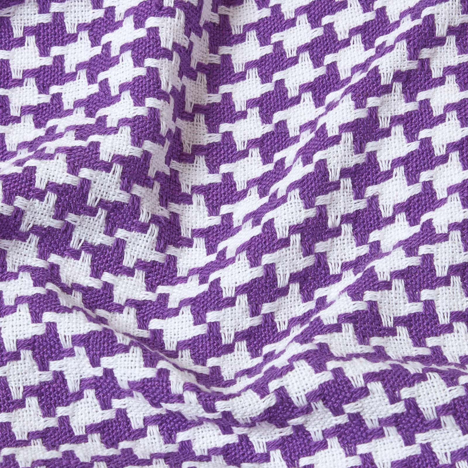 Houndstooth Design 100% Cotton Bedspread Throw | 225cm x 255cm | Purple