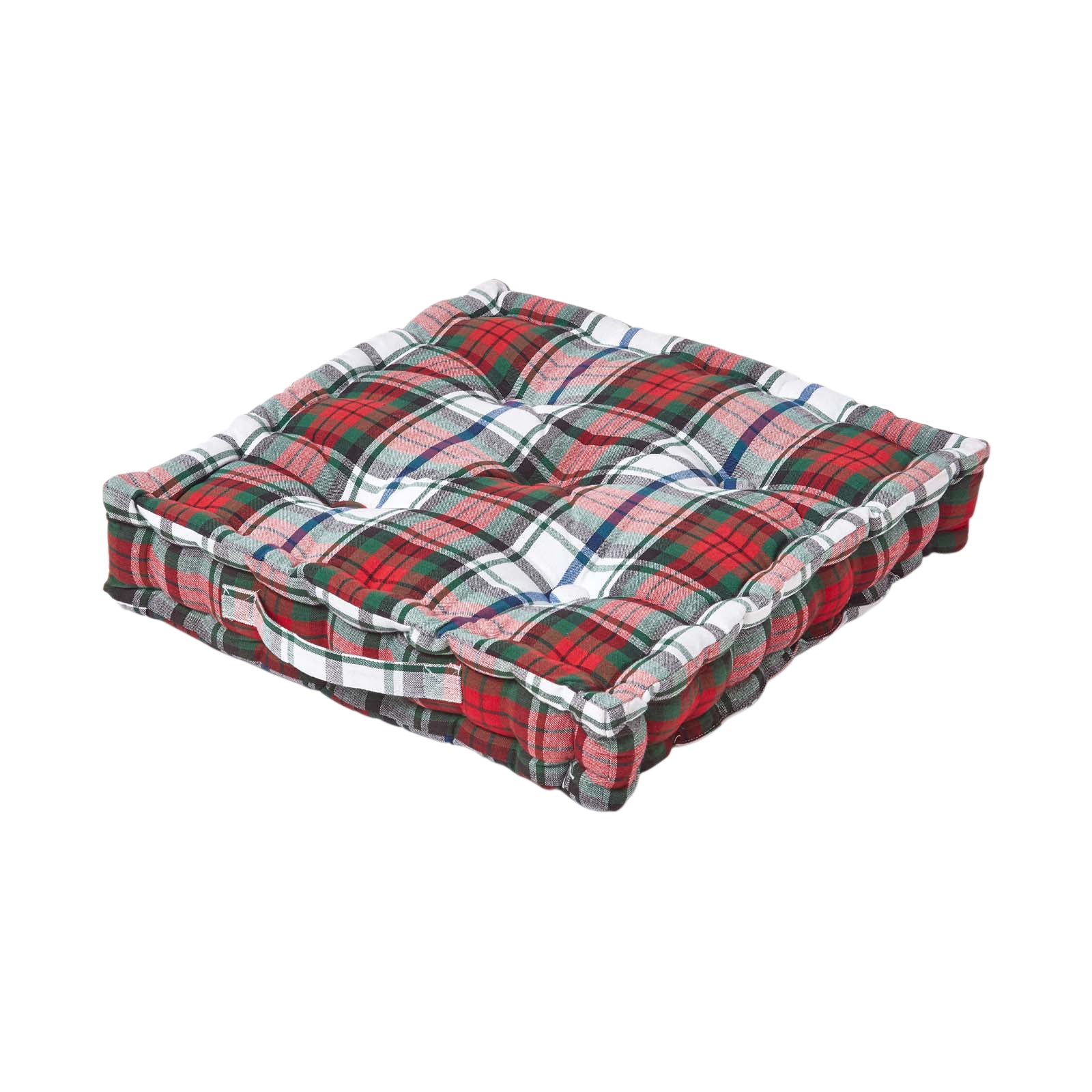 Cotton Tartan Check Floor Cushion | 40cm x 40cm | Grey & Red