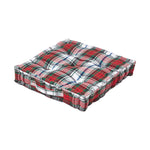 Cotton Tartan Check Floor Cushion | 50cm x 50cm | Grey & Red