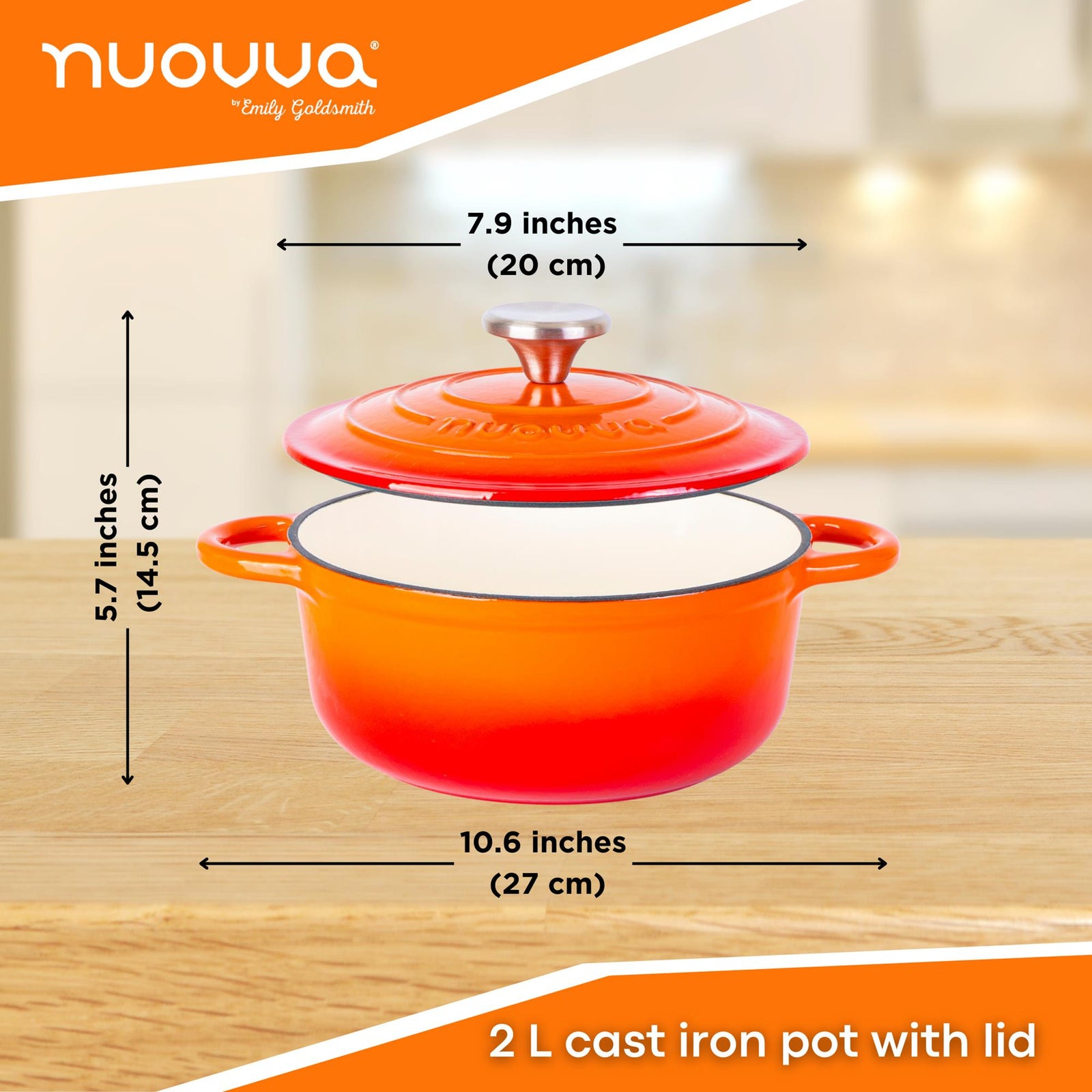 Cast Iron Dutch Oven Casserole Pot With Lid - 20cm (2l)  | Orange