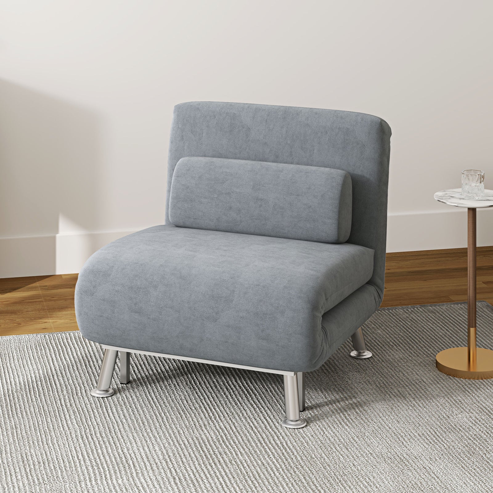 Single Sofa Bed Folding Chair Bed Metal Frame Padding Pillow