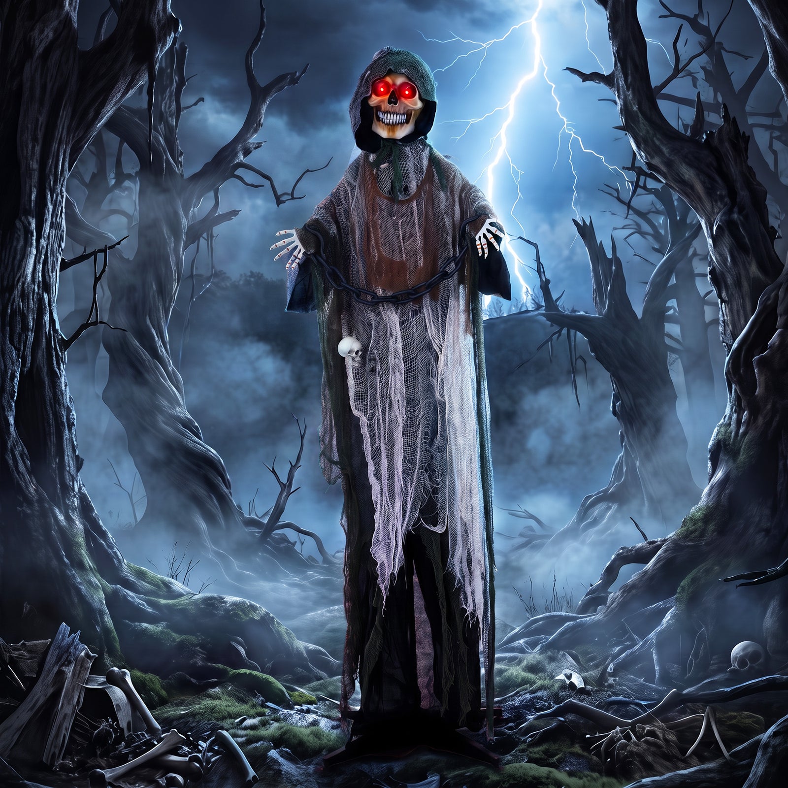 HOMCOM 170cm Animated Halloween Grim Reaper For Covered Outdoor