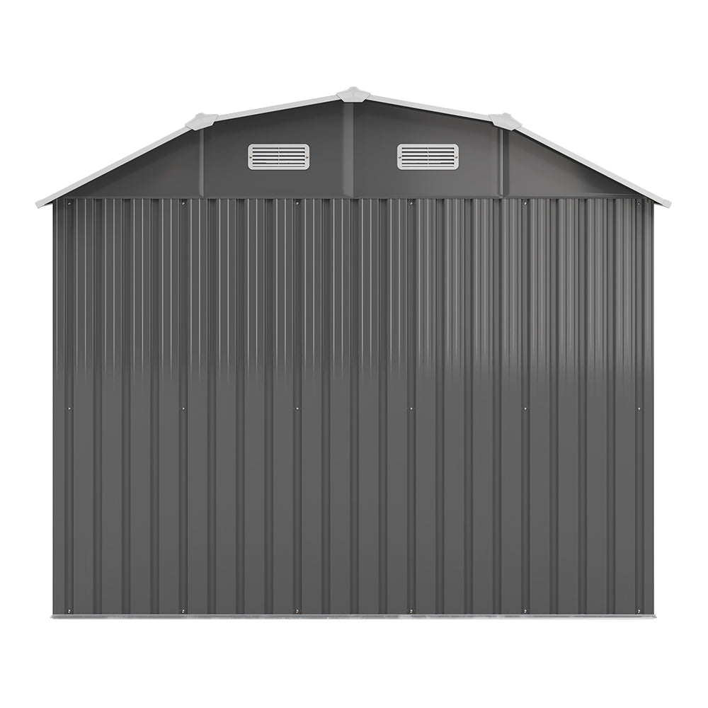 7.72 ft x 4.3 ft Outdoor Metal Storage Shed with Double Lockable Doors and Vents - Waterproof Garden Tool Organizer with Foundation and Shelving