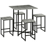 Square Bar Table Set With Stools, Concrete Effect