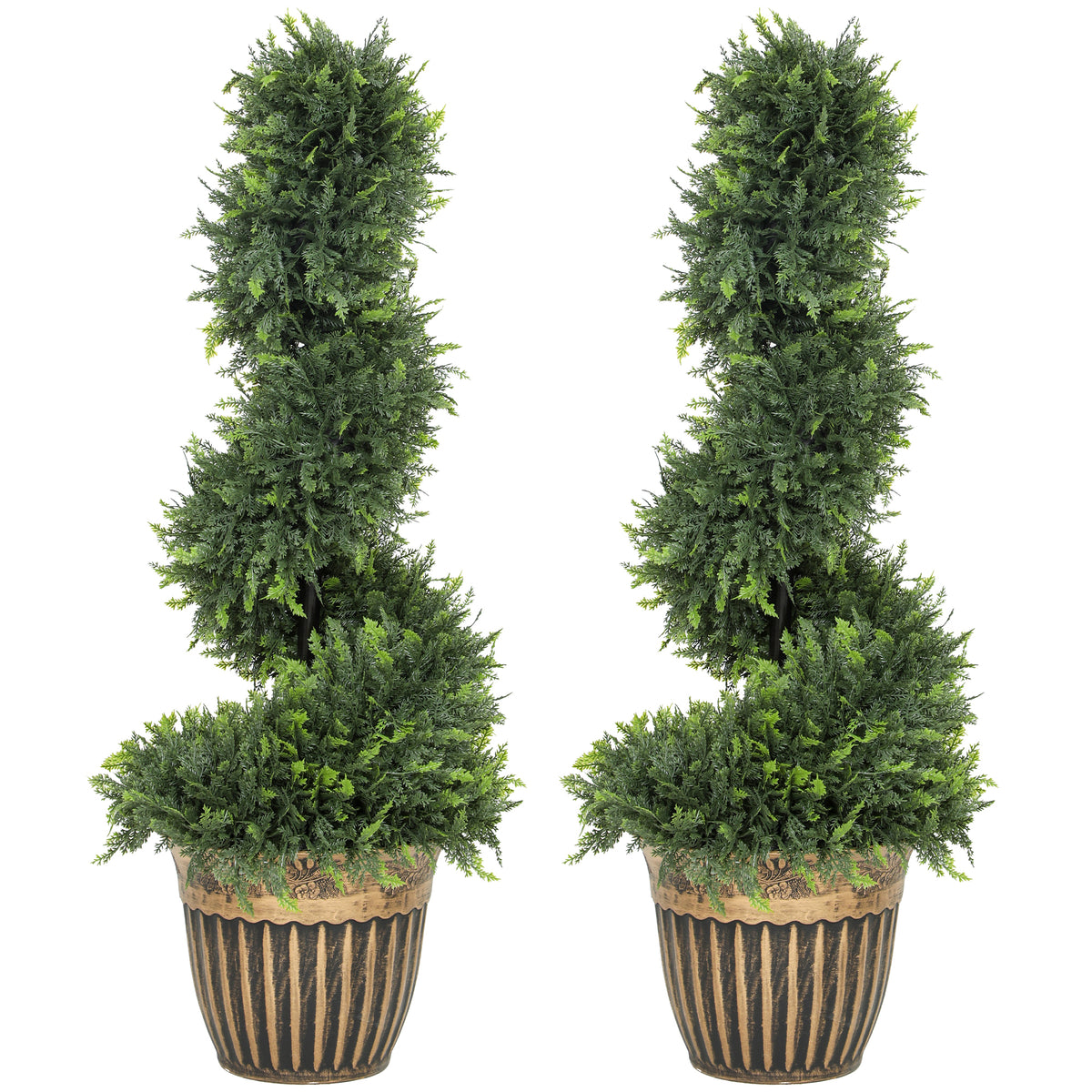 HOMCOM Artificial Topiary Spiral Cypress Trees In Pot Set Of 2