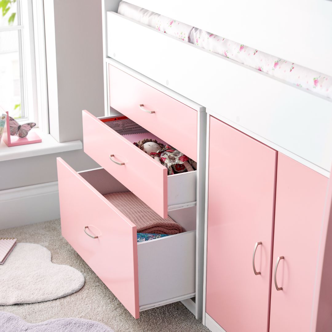 Lacy Storage Mid Sleeper Bed | Single | Pink