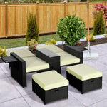 5-level Rattan Sun Lounger W/ Tea Table & Footstools | Black