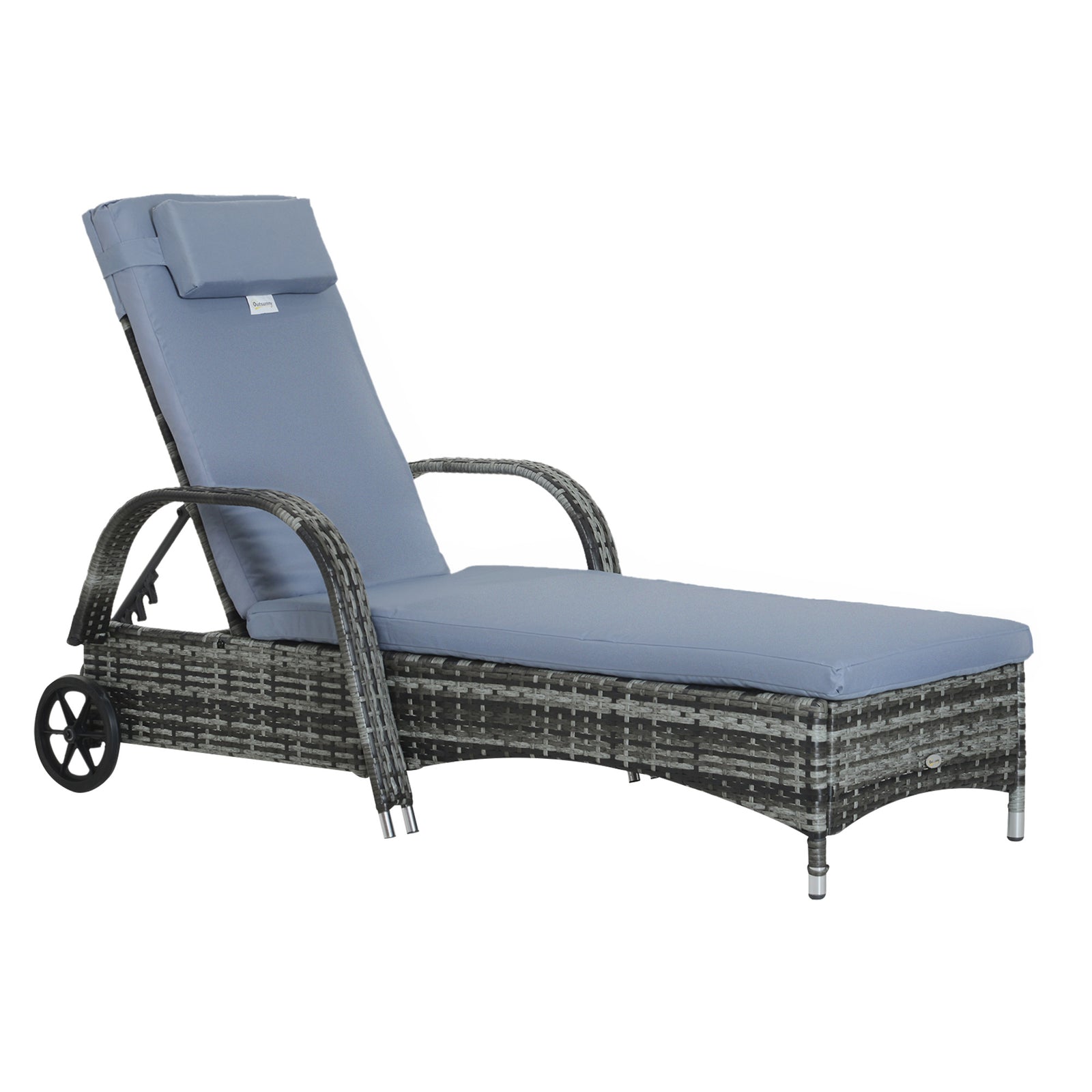 Adjustable Rattan Sun Lounger W/ Cushion