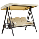Outdoor 3 Seat Garden Swing Chair Steel Swing Hammock Bench | Beige