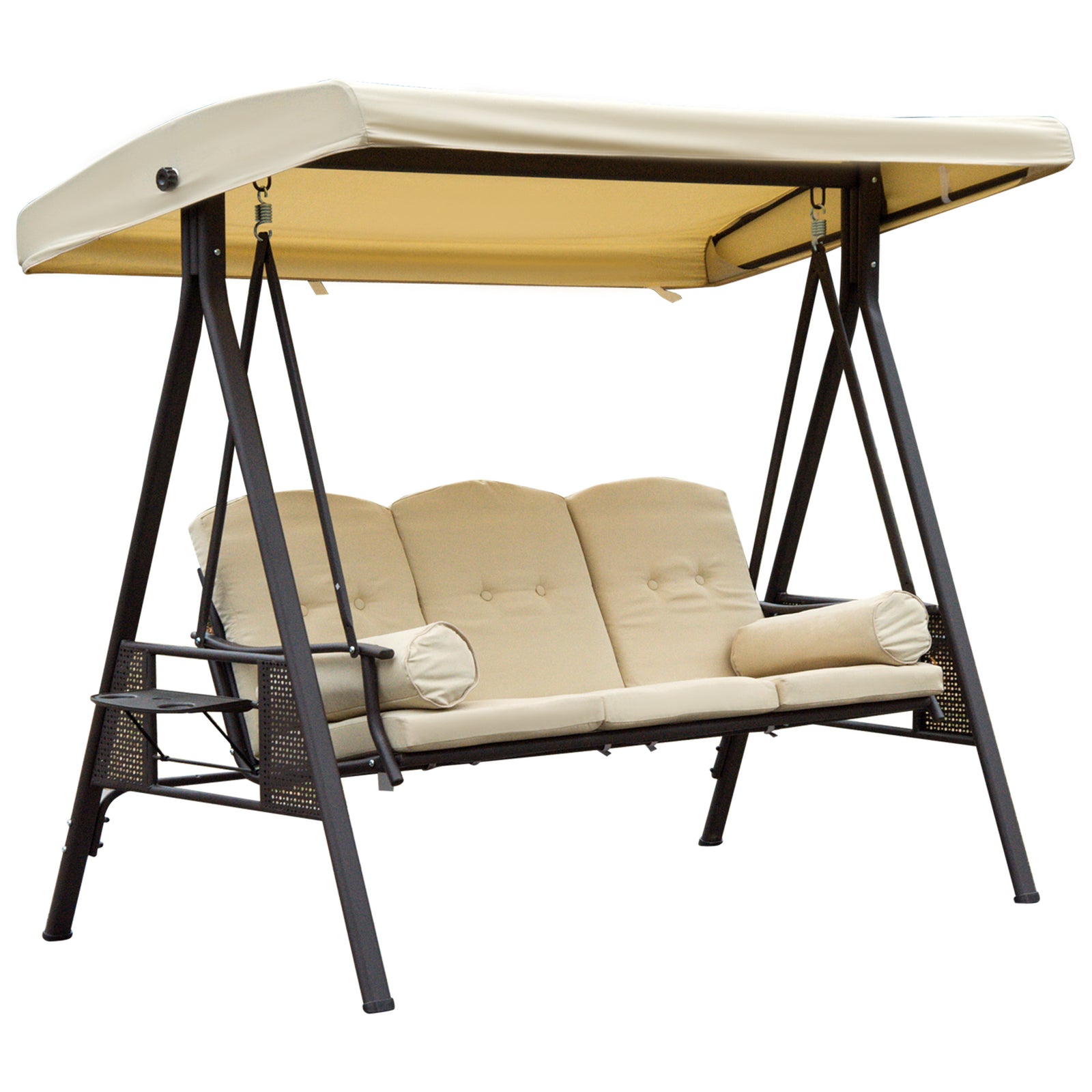Outdoor 3 Seat Garden Swing Chair Steel Swing Hammock Bench | Beige