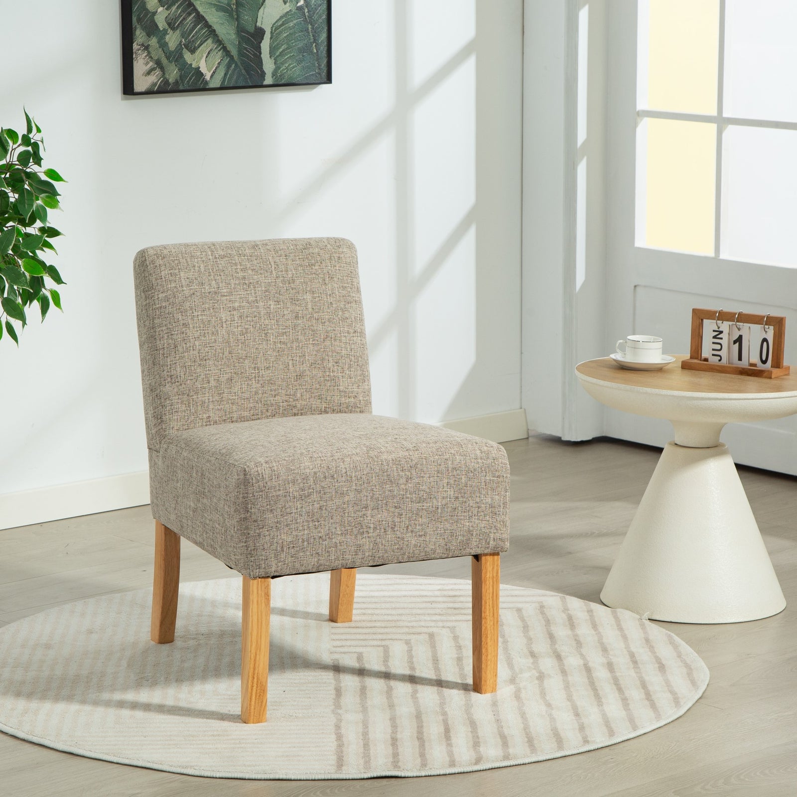 Selina Fabric Armless Accent Chair | Light Brown