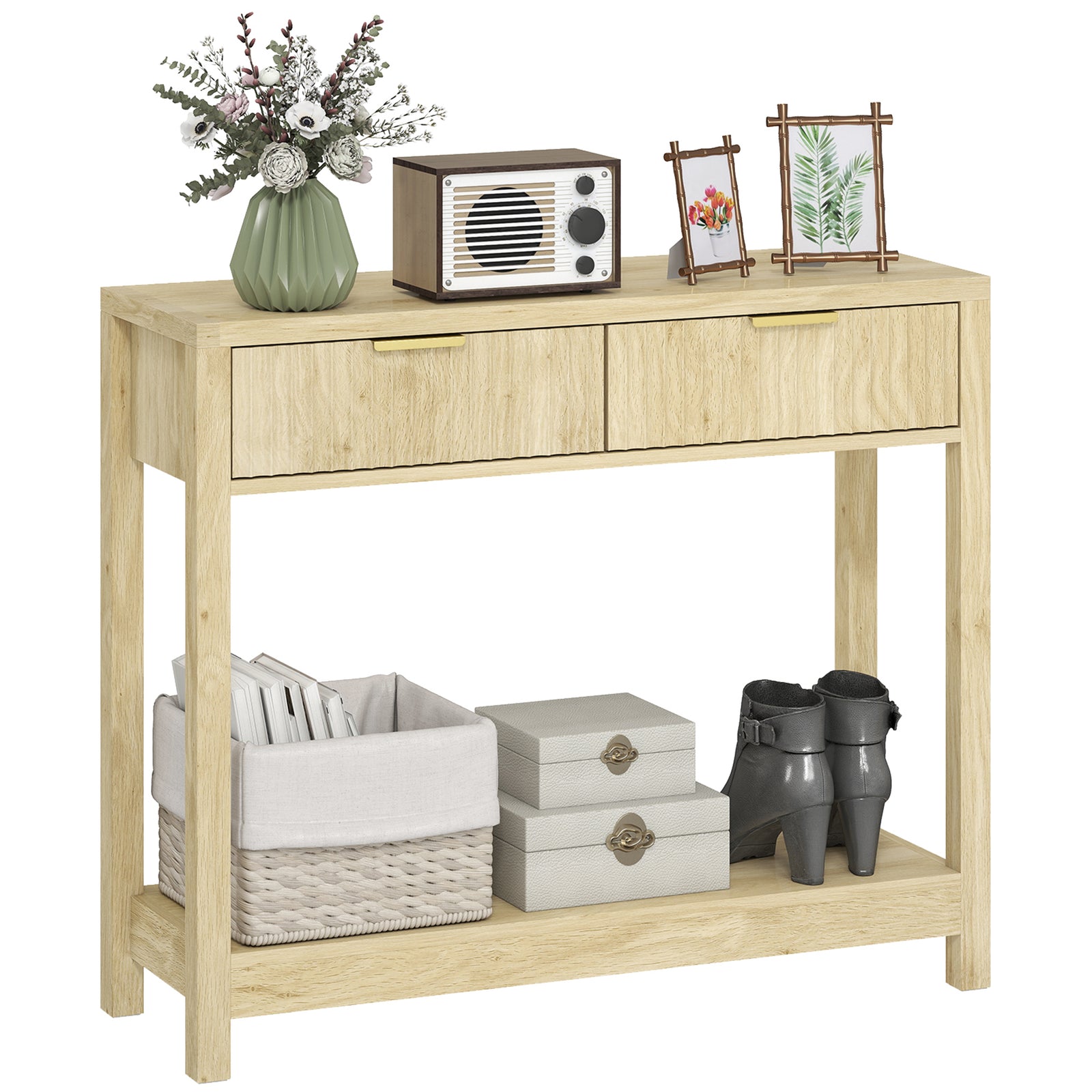 HOMCOM Modern Console Table With Fluted Panel Drawers, Narrow Hallway Table