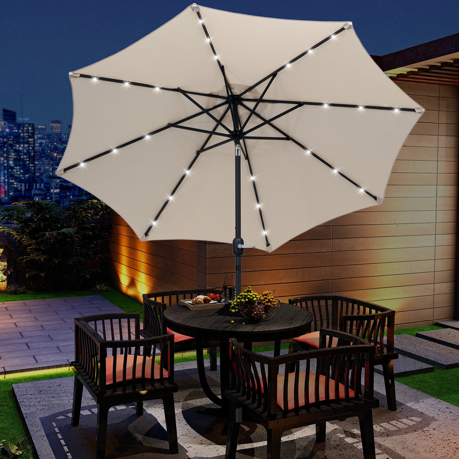 2.7m Patio Led Umbrella W/ Tilt/crank | Cream