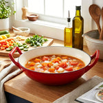 32/36cm Diameter Enamelled Cast Iron Wok, Large Capacity Stir-fry Pan With Side Handles | Small | Red