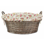 Wicker Antique Wash Finish Lined Wash Basket With Garden Rose Lining | Pink
