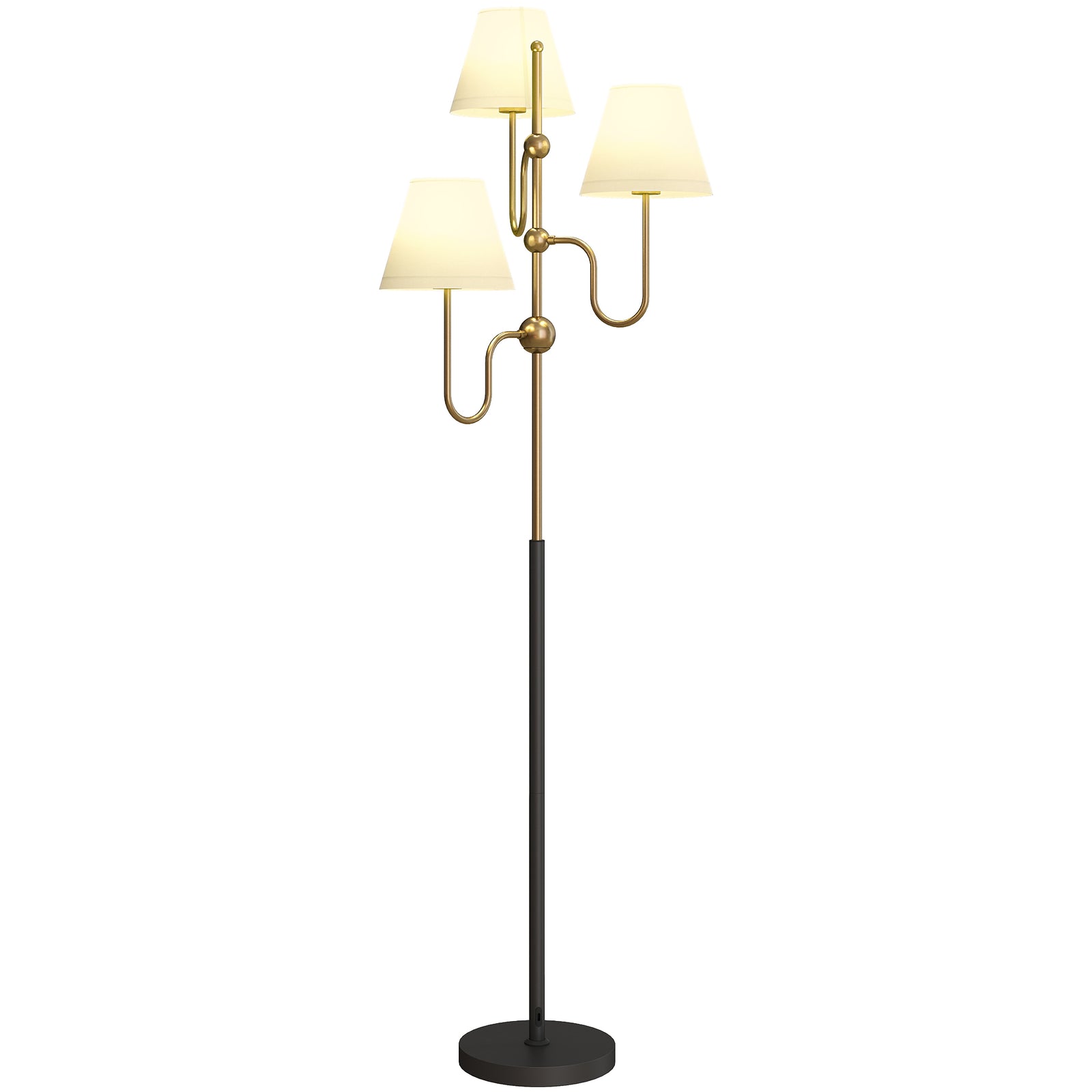 HOMCOM 3-light Floor Lamp, 165 Cm Tall Standing Lamp With Foot Switch