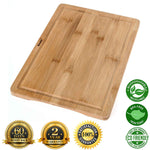 BlauKe Wood Cutting Board For Kitchen - 38x25cm Large Bamboo Cutting Board With Juice Groove And Handles - Wooden Chopping Board