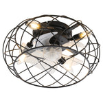 17 Inch Black Flush Mount Cage Ceiling Fan Light With Remote Control Compact Industrial Fan