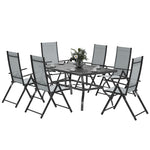 7 Pcs Garden Dining Set, Folding Chairs And Metal Top Table | Gray