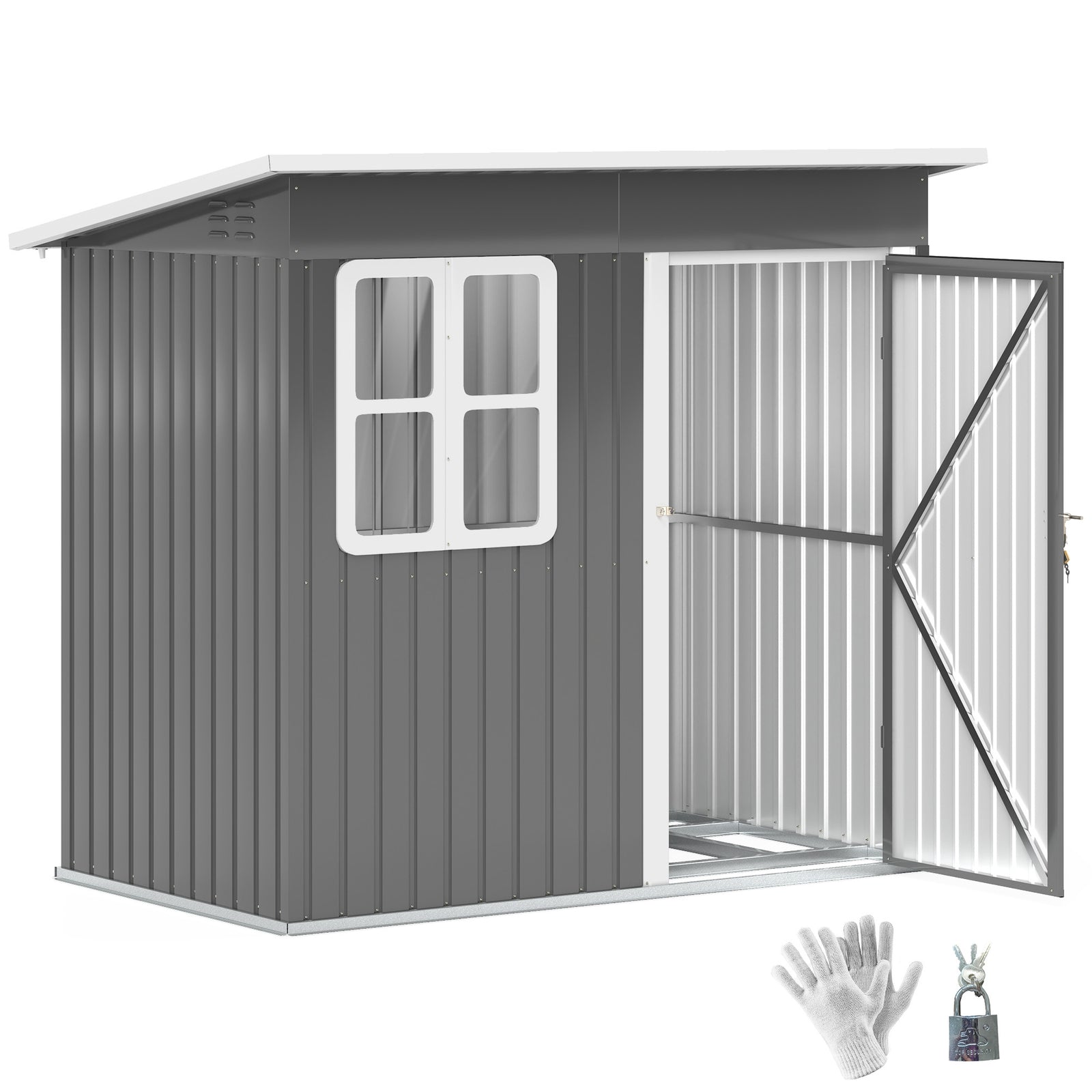 7 X 4ft Galvanised Steel Garden Shed With Foundation Kit | Dark Gray