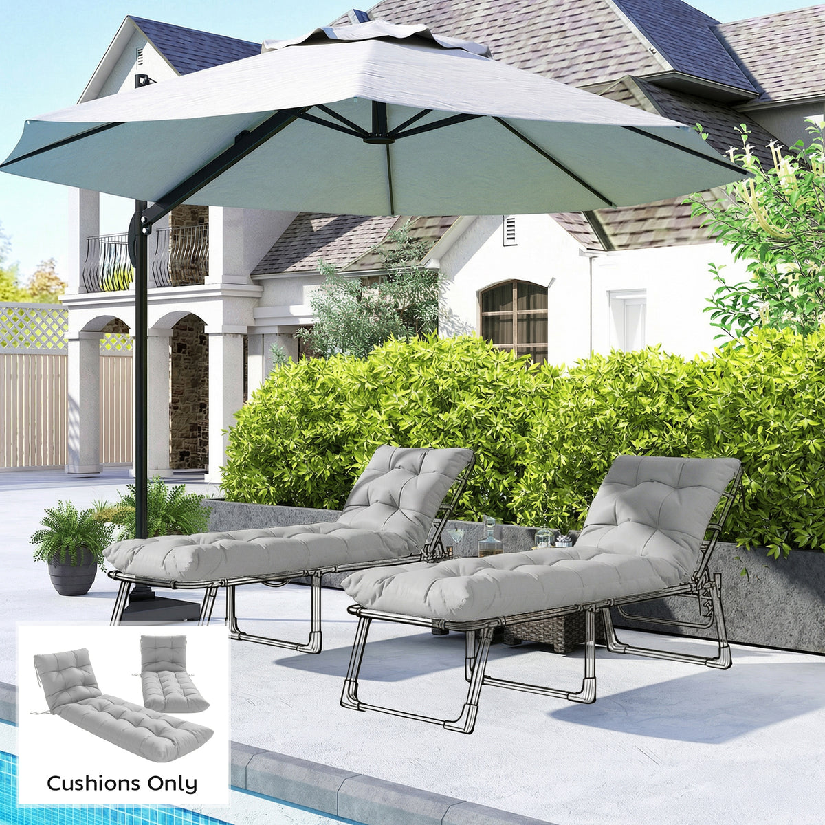Outsunny Sun Lounger Cushions Only, Sunbed Replacement Pads With 4 Ties