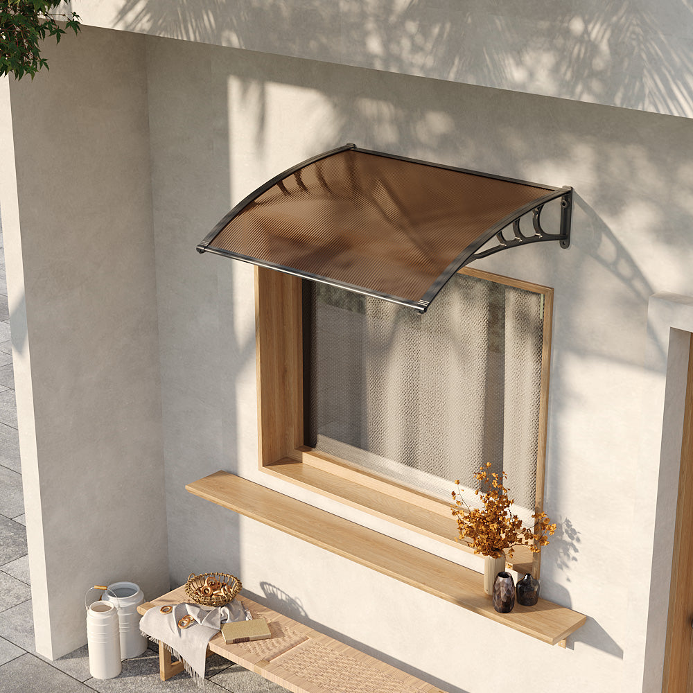 1-2.7m Curved Outdoor Door Window Awning Canopy - Transparent Brown PET Plastic Elegant Sun Rain Cover | Small | Brown