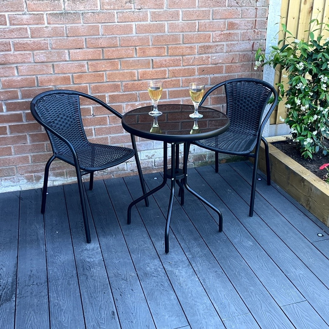 Stylish Black Rattan Bistro Set For 2 - Modern Outdoor Dining Solution | Black