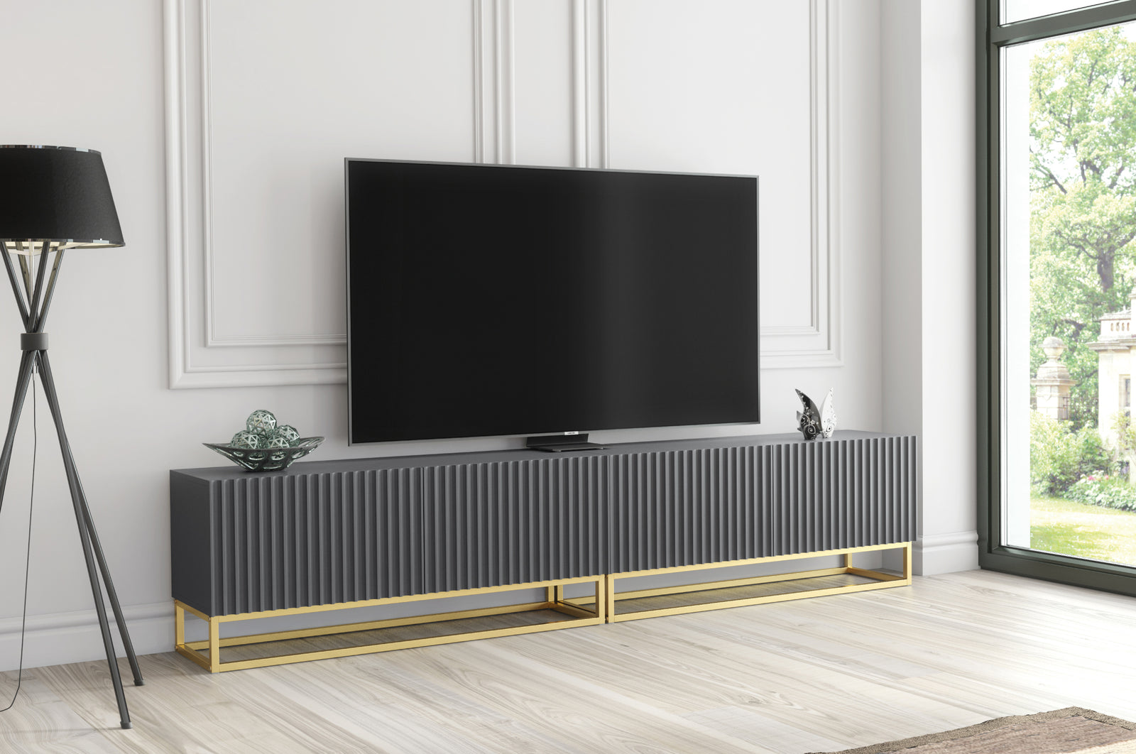 Ripple Duo Tv Unit 200cm - Fluted Design | Dark Grey