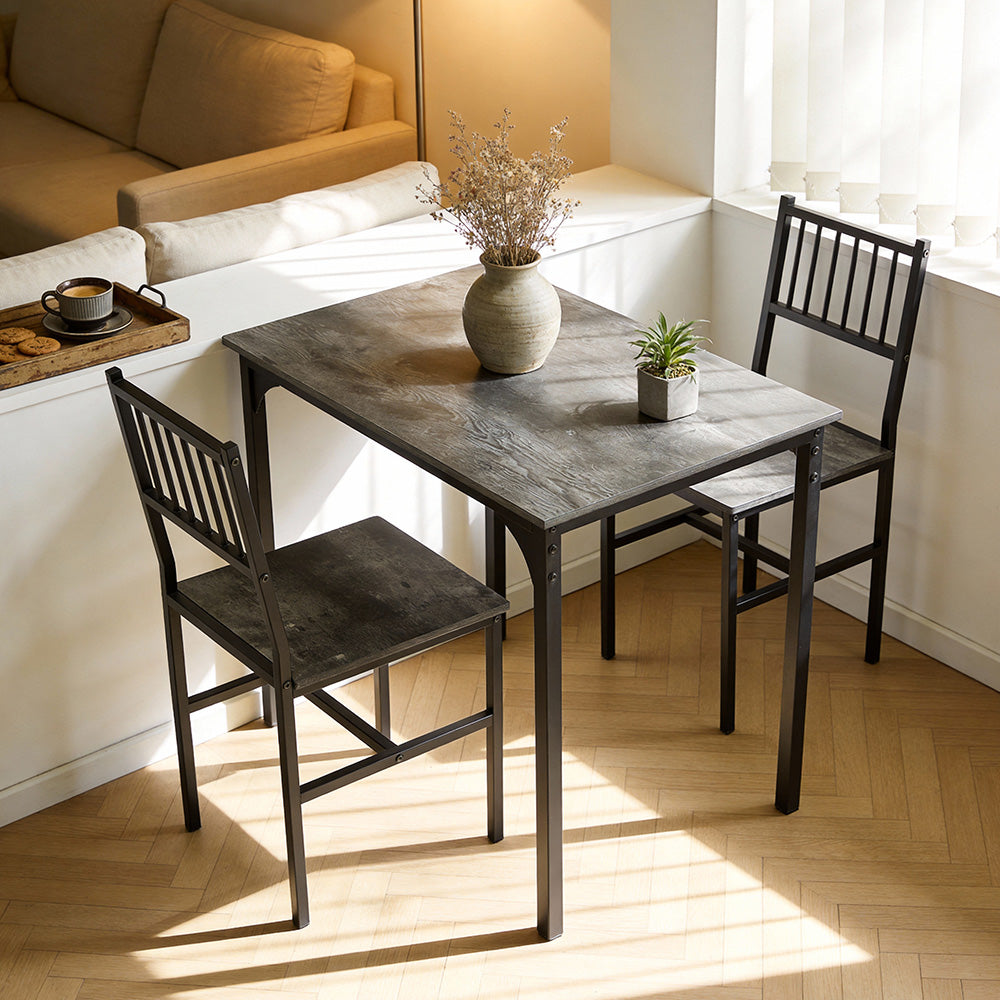 Retro Dining Table Set With 2 Chairs | Grey