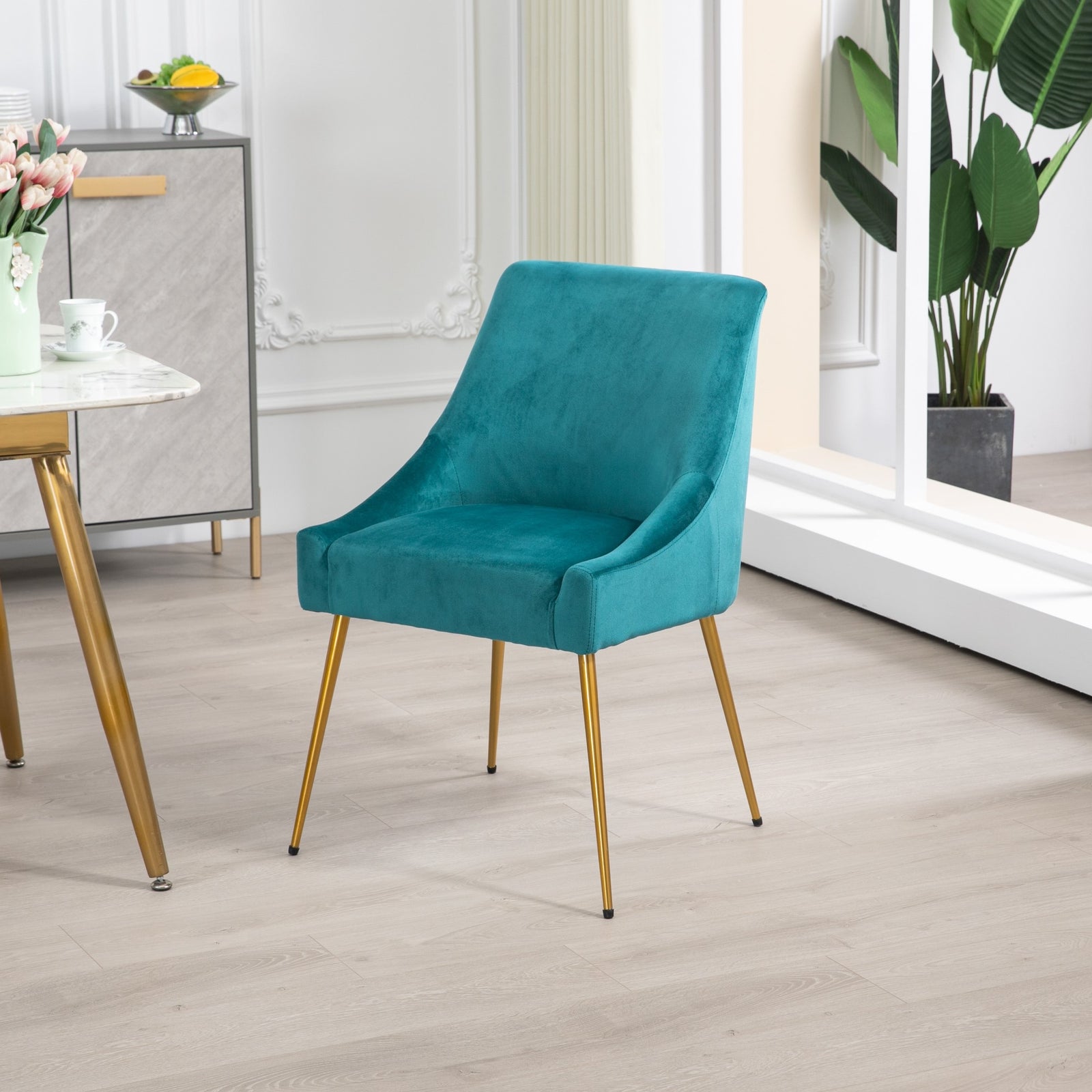 Set Of 2 Lograto Velvet Dining Chairs | Teal