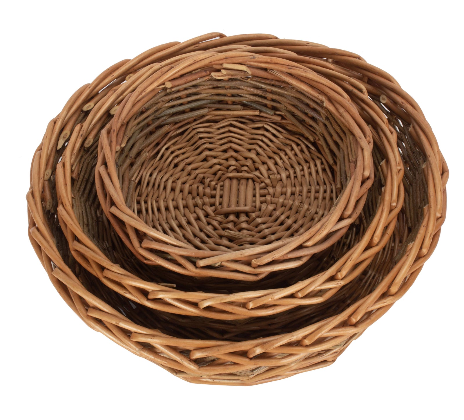 Wicker Unpeeled Willow Round Tray | Set-of-3 | Brown