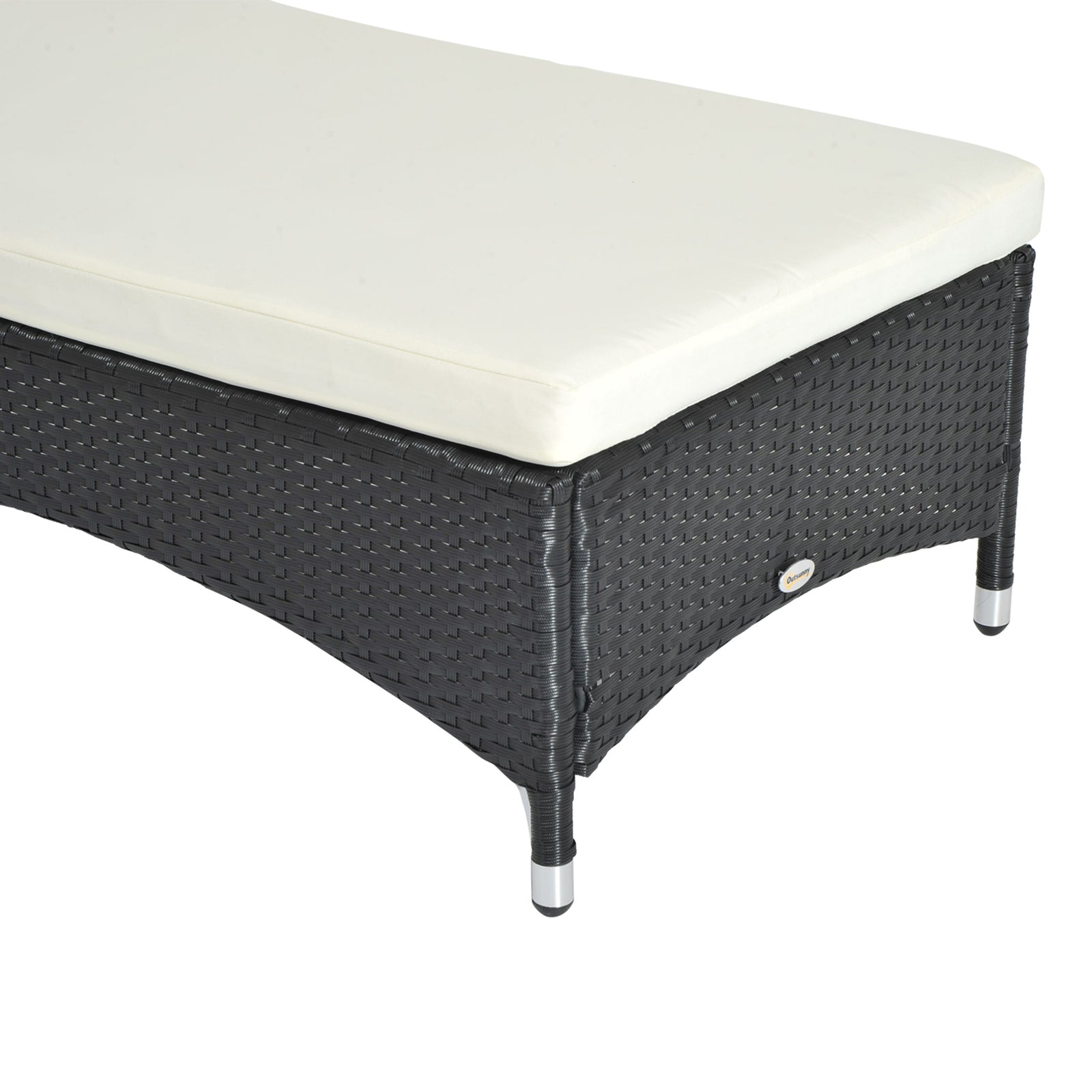 Adjustable Rattan Sun Lounger W/ Cushion | Black