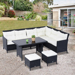 6 Pcs Patio Wicker Dining Set Rattan Chair Stool Table Set | Black
