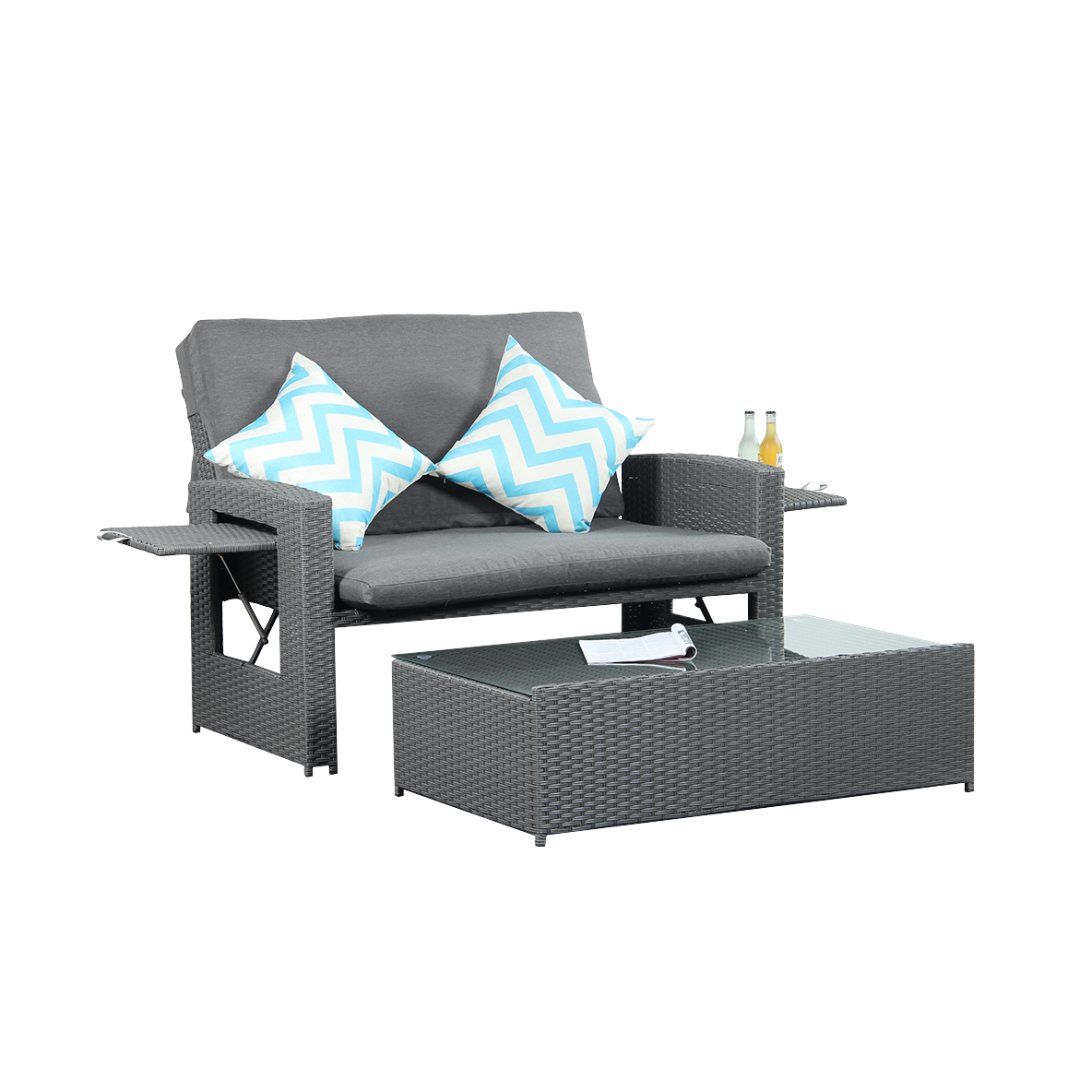 Oasis 2 Seater Outdoor Rattan Sofa & Daybed For Garden Patio Relaxation | Grey