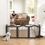 Dog Gate 5 Wood Panel Freestanding Pet Fence Folding Safety Barrier | Black