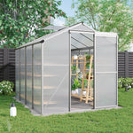 Polycarbonate Greenhouse– Aluminum Frame Walk-in Greenhouse With Sliding Door & Ventilation Window For Plants & Flowers, White, 8 x 6ft