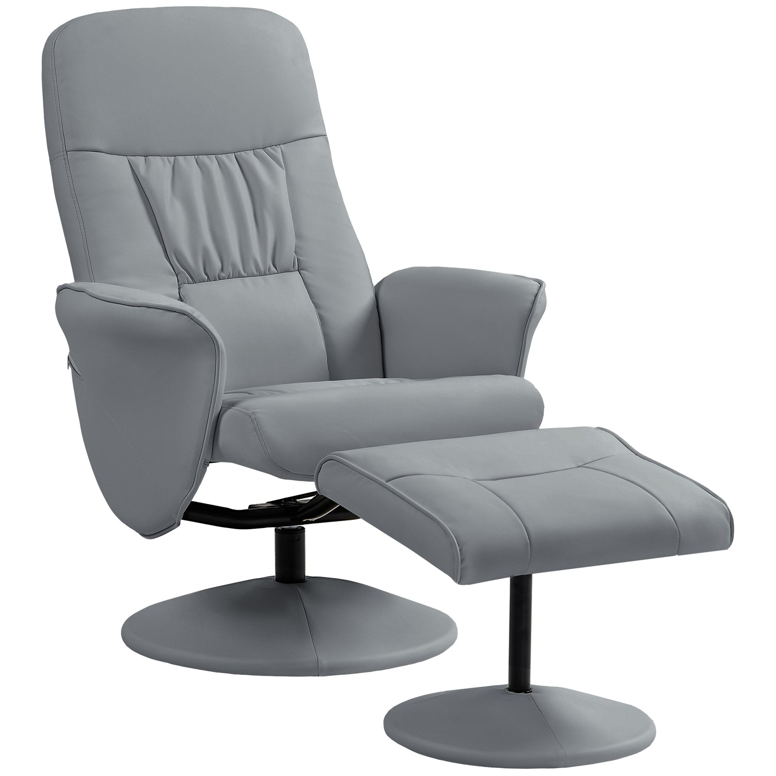 Pu Leather Armchair And Footrest Swivel Recliner W/ Ottoman | One Size | Light Slate Grey
