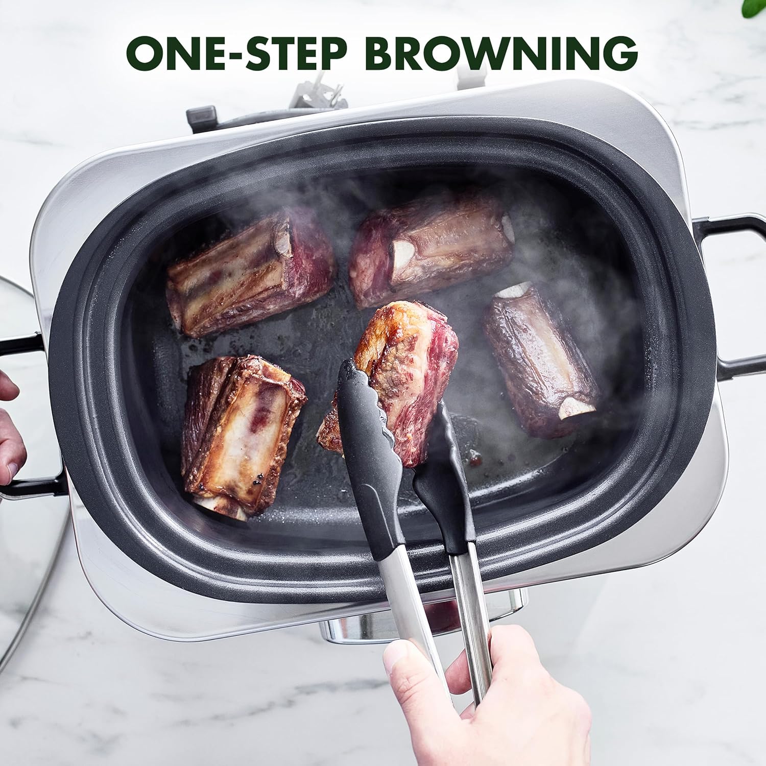 Elite 8-in-1 6l Slowcooker With Pfas-free Ceramic Non-stick Coating | Cream