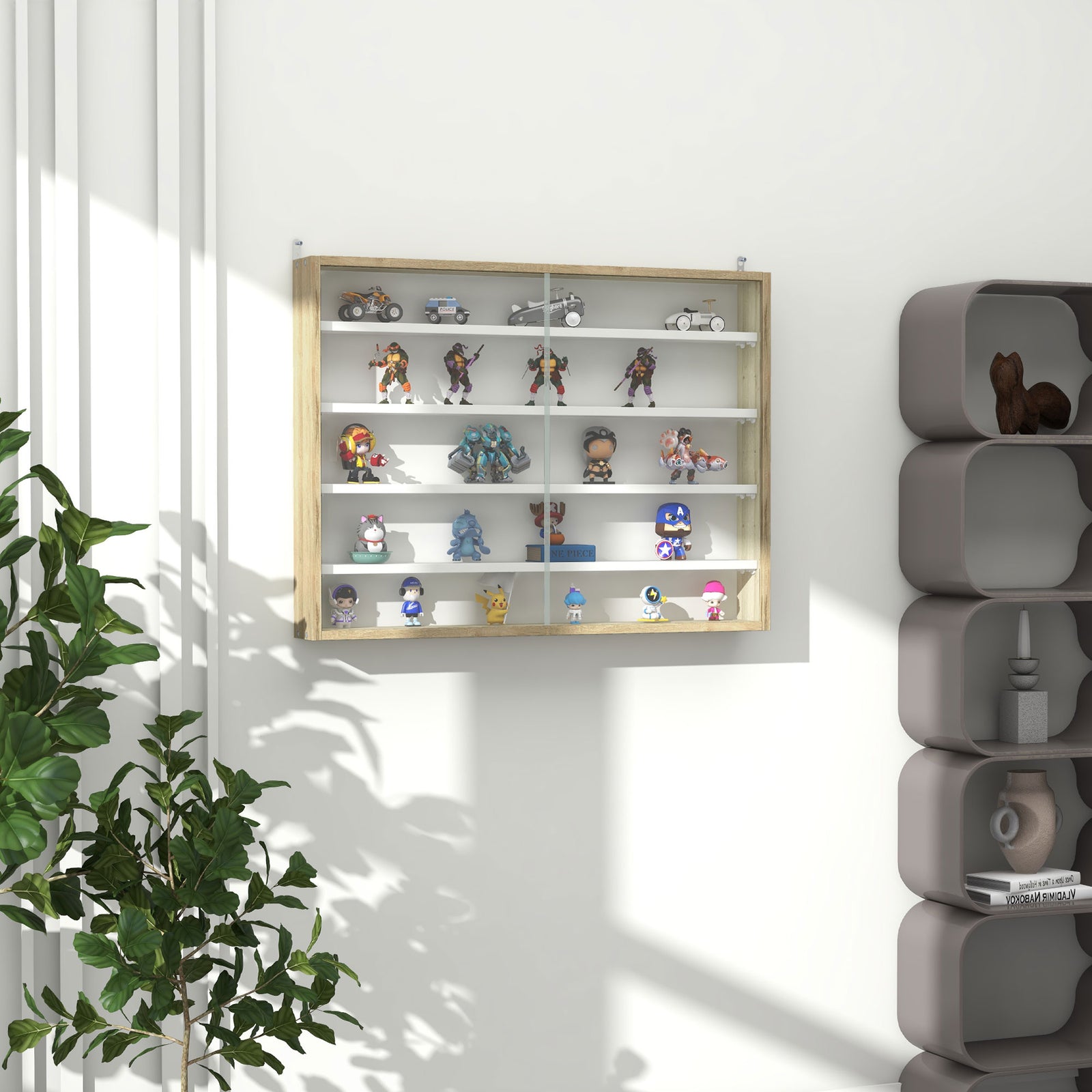 5-tier Wall Display Shelf Unit Cabinet Shelves Glass Doors | One Size | Natura