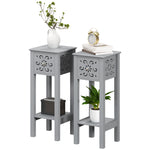 HOMCOM Bedside Table Set, End Table Set With Drawer And Storage Shelf, Grey