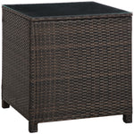 Rattan Garden Side Table Wicker Patio With Tempered Glass | Brown