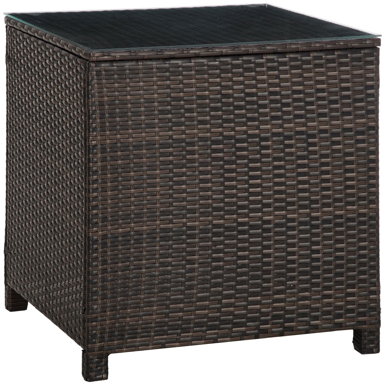 Rattan Garden Side Table Wicker Patio With Tempered Glass | Brown